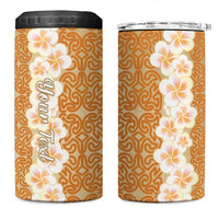 Personalised Tufi Tapa and Tattoo Festival 4 in 1 Can Cooler Tumbler Oro Tapa Cloth With Plumeria LT14 One Size: 16 oz Brown - Polynesian Pride