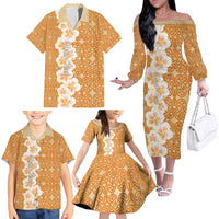 Personalised Tufi Tapa and Tattoo Festival Family Matching Off The Shoulder Long Sleeve Dress and Hawaiian Shirt Oro Tapa Cloth With Plumeria LT14 - Polynesian Pride