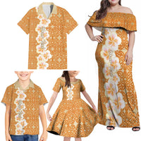 Personalised Tufi Tapa and Tattoo Festival Family Matching Off Shoulder Maxi Dress and Hawaiian Shirt Oro Tapa Cloth With Plumeria LT14 - Polynesian Pride