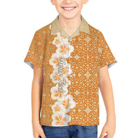 Personalised Tufi Tapa and Tattoo Festival Family Matching Summer Maxi Dress and Hawaiian Shirt Oro Tapa Cloth With Plumeria LT14 Son's Shirt Brown - Polynesian Pride