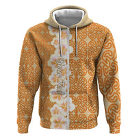 Personalised Tufi Tapa and Tattoo Festival Hoodie Oro Tapa Cloth With Plumeria LT14 Zip Hoodie Brown - Polynesian Pride