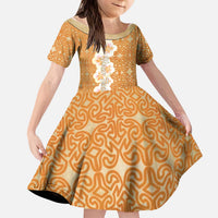 Personalised Tufi Tapa and Tattoo Festival Kid Short Sleeve Dress Oro Tapa Cloth With Plumeria LT14 KID Brown - Polynesian Pride