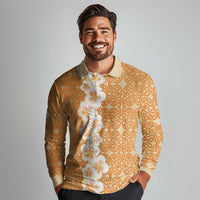 Personalised Tufi Tapa and Tattoo Festival Long Sleeve Polo Shirt Oro Tapa Cloth With Plumeria LT14 - Polynesian Pride