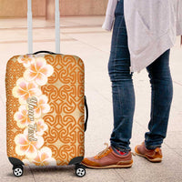 Personalised Tufi Tapa and Tattoo Festival Luggage Cover Oro Tapa Cloth With Plumeria LT14 Brown - Polynesian Pride