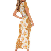 Personalised Tufi Tapa and Tattoo Festival Short Sleeve Bodycon Dress Oro Tapa Cloth With Plumeria LT14 - Polynesian Pride