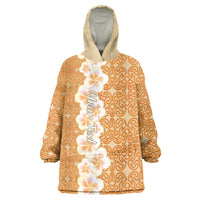 Personalised Tufi Tapa and Tattoo Festival Wearable Blanket Hoodie Oro Tapa Cloth With Plumeria LT14 One Size Brown - Polynesian Pride