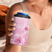 Personalised Polynesia Breast Cancer Awareness 4 in 1 Can Cooler Tumbler No One Fights Alone Turtle Ribbon - Pink Version