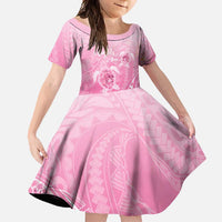 Personalised Polynesia Breast Cancer Awareness Family Matching Long Sleeve Bodycon Dress and Hawaiian Shirt No One Fights Alone Turtle Ribbon - Pink Version LT14 Daughter's Dress Pink - Polynesian Pride