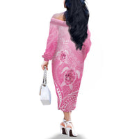 Personalised Polynesia Breast Cancer Awareness Family Matching Off The Shoulder Long Sleeve Dress and Hawaiian Shirt No One Fights Alone Turtle Ribbon - Pink Version LT14 - Polynesian Pride