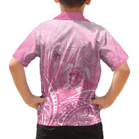 Personalised Polynesia Breast Cancer Awareness Family Matching Off Shoulder Short Dress and Hawaiian Shirt No One Fights Alone Turtle Ribbon - Pink Version