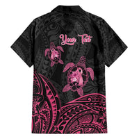 Personalised Polynesia Breast Cancer Awareness Family Matching Long Sleeve Bodycon Dress and Hawaiian Shirt No One Fights Alone Turtle Ribbon - Black Version LT14 - Polynesian Pride
