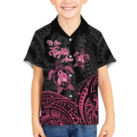 Personalised Polynesia Breast Cancer Awareness Family Matching Off The Shoulder Long Sleeve Dress and Hawaiian Shirt No One Fights Alone Turtle Ribbon - Black Version LT14 Son's Shirt Black - Polynesian Pride