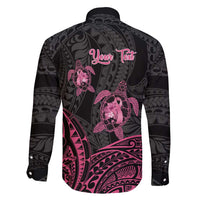 Personalised Polynesia Breast Cancer Awareness Family Matching Short Sleeve Bodycon Dress and Hawaiian Shirt No One Fights Alone Turtle Ribbon - Black Version LT14 - Polynesian Pride