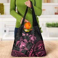 Personalised Polynesia Breast Cancer Awareness Grocery Bag No One Fights Alone Turtle Ribbon - Black Version