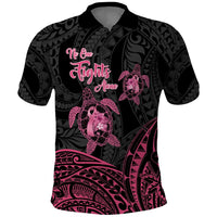 Personalised Polynesia Breast Cancer Awareness Polo Shirt No One Fights Alone Turtle Ribbon - Black Version