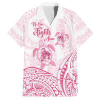 Personalised Polynesia Breast Cancer Awareness Family Matching Short Sleeve Bodycon Dress and Hawaiian Shirt No One Fights Alone Turtle Ribbon - White Version LT14 Dad's Shirt - Short Sleeve White - Polynesian Pride