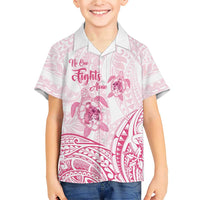 Personalised Polynesia Breast Cancer Awareness Family Matching Short Sleeve Bodycon Dress and Hawaiian Shirt No One Fights Alone Turtle Ribbon - White Version LT14 Son's Shirt White - Polynesian Pride