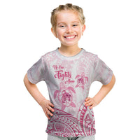 Personalised Polynesia Breast Cancer Awareness Kid T Shirt No One Fights Alone Turtle Ribbon - White Version