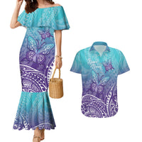 Polynesia Suicide Prevention Month Couples Matching Mermaid Dress and Hawaiian Shirt Butterfly Purple And Teal Ribbon Tomorrow Needs You LT14 Teal - Polynesian Pride