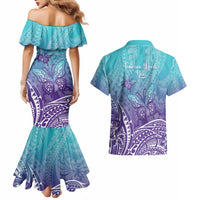 Polynesia Suicide Prevention Month Couples Matching Mermaid Dress and Hawaiian Shirt Butterfly Purple And Teal Ribbon Tomorrow Needs You LT14 - Polynesian Pride
