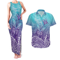 Polynesia Suicide Prevention Month Couples Matching Tank Maxi Dress and Hawaiian Shirt Butterfly Purple And Teal Ribbon Tomorrow Needs You