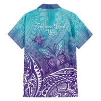 Polynesia Suicide Prevention Month Family Matching Off The Shoulder Long Sleeve Dress and Hawaiian Shirt Butterfly Purple And Teal Ribbon Tomorrow Needs You LT14 - Polynesian Pride