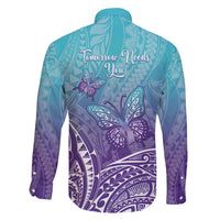 Polynesia Suicide Prevention Month Family Matching Off Shoulder Maxi Dress and Hawaiian Shirt Butterfly Purple And Teal Ribbon Tomorrow Needs You LT14 - Polynesian Pride