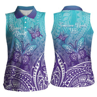 Polynesia Suicide Prevention Month Women Sleeveless Polo Shirt Butterfly Purple And Teal Ribbon Tomorrow Needs You