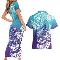 Personalised New Zealand Suicide Prevention Month Couples Matching Short Sleeve Bodycon Dress and Hawaiian Shirt You Matter NZ Fern With Maori Koru Lizard LT14 - Polynesian Pride
