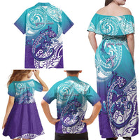 Personalised New Zealand Suicide Prevention Month Family Matching Off Shoulder Maxi Dress and Hawaiian Shirt You Matter NZ Fern With Maori Koru Lizard LT14 - Polynesian Pride