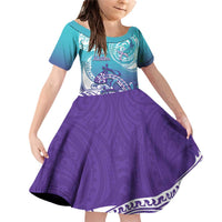 Personalised New Zealand Suicide Prevention Month Family Matching Off Shoulder Short Dress and Hawaiian Shirt You Matter NZ Fern With Maori Koru Lizard LT14 Daughter's Dress Teal - Polynesian Pride