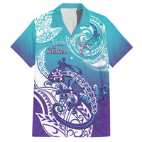Personalised New Zealand Suicide Prevention Month Family Matching Puletasi and Hawaiian Shirt You Matter NZ Fern With Maori Koru Lizard LT14 Dad's Shirt - Short Sleeve Teal - Polynesian Pride