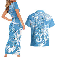 Personalised New Zealand Autism Awareness Couples Matching Short Sleeve Bodycon Dress and Hawaiian Shirt NZ Fern With Maori Koru Lizard LT14 - Polynesian Pride