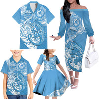Personalised New Zealand Autism Awareness Family Matching Off The Shoulder Long Sleeve Dress and Hawaiian Shirt NZ Fern With Maori Koru Lizard LT14 - Polynesian Pride