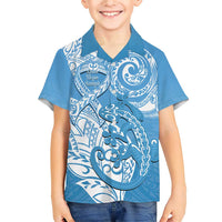 Personalised New Zealand Autism Awareness Family Matching Short Sleeve Bodycon Dress and Hawaiian Shirt NZ Fern With Maori Koru Lizard LT14 Son's Shirt Blue - Polynesian Pride
