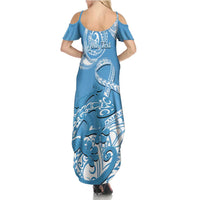Personalised New Zealand Autism Awareness Family Matching Summer Maxi Dress and Hawaiian Shirt NZ Fern With Maori Koru Lizard LT14 - Polynesian Pride
