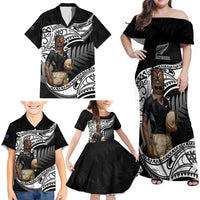 Custom New Zealand Silver Fern Rugby Family Matching Off Shoulder Maxi Dress and Hawaiian Shirt 2024 Aotearoa Maori Mascot Go All Black LT14 - Polynesian Pride