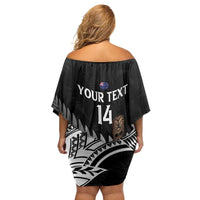 Custom New Zealand Silver Fern Rugby Family Matching Off Shoulder Short Dress and Hawaiian Shirt 2024 Aotearoa Maori Mascot Go All Black LT14 - Polynesian Pride