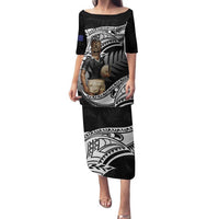 Custom New Zealand Silver Fern Rugby Family Matching Puletasi and Hawaiian Shirt 2024 Aotearoa Maori Mascot Go All Black LT14 Mom's Dress Black - Polynesian Pride