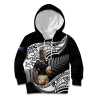 Custom New Zealand Silver Fern Rugby Kid Hoodie 2024 Aotearoa Maori Mascot Go All Black LT14 Hoodie Black - Polynesian Pride