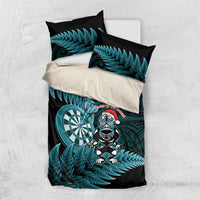 New Zealand Darts Christmas Bedding Set Maori Fern Merry Dartsmas LT14 US Twin 172cm x 218cm Cyan - Polynesian Pride