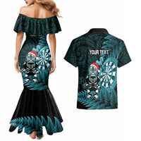Personalised New Zealand Darts Christmas Couples Matching Mermaid Dress and Hawaiian Shirt Maori Fern Merry Dartsmas LT14 - Polynesian Pride