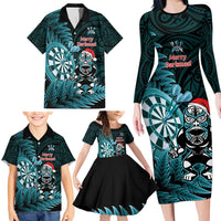Personalised New Zealand Darts Christmas Family Matching Long Sleeve Bodycon Dress and Hawaiian Shirt Maori Fern Merry Dartsmas LT14 - Polynesian Pride