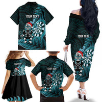 Personalised New Zealand Darts Christmas Family Matching Off The Shoulder Long Sleeve Dress and Hawaiian Shirt Maori Fern Merry Dartsmas LT14 - Polynesian Pride