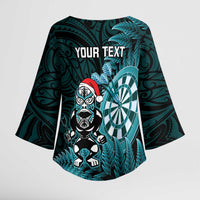 Personalised New Zealand Darts Christmas Kimono Sleeve Blouse Maori Fern Merry Dartsmas LT14 - Polynesian Pride
