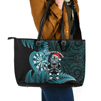 New Zealand Darts Christmas Leather Tote Bag Maori Fern Merry Dartsmas - Polynesian Pride