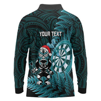 Personalised New Zealand Darts Christmas Long Sleeve Polo Shirt Maori Fern Merry Dartsmas LT14 - Polynesian Pride