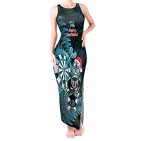 Personalised New Zealand Darts Christmas Tank Maxi Dress Maori Fern Merry Dartsmas LT14 Women Cyan - Polynesian Pride