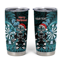 Personalised New Zealand Darts Christmas Tumbler Cup Maori Fern Merry Dartsmas LT14 Cyan - Polynesian Pride