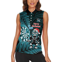 Personalised New Zealand Darts Christmas Women Sleeveless Polo Shirt Maori Fern Merry Dartsmas LT14 - Polynesian Pride